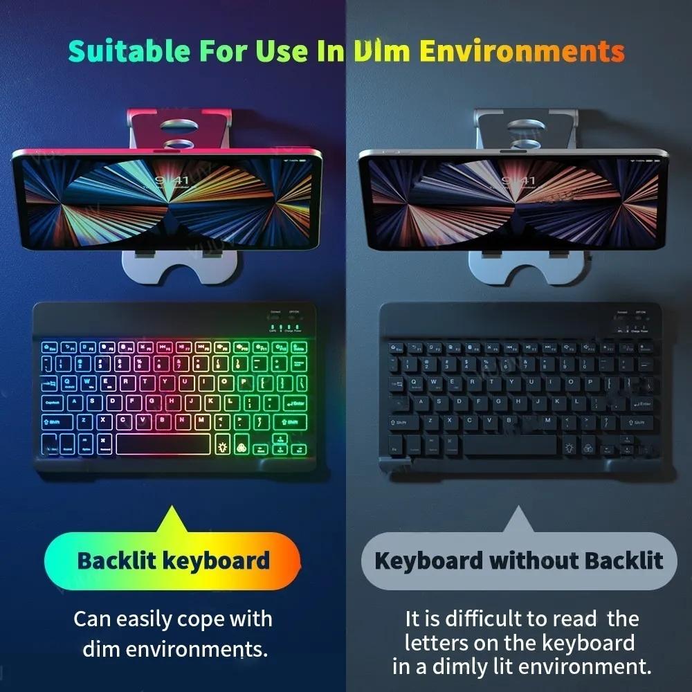 【COD/GOOJODOQ】10 Inch  Backlight Wireless Keyboard And Mouse LED Colorful Bluetooth Keyboard For iPad Laptop Android iPhone Lampu