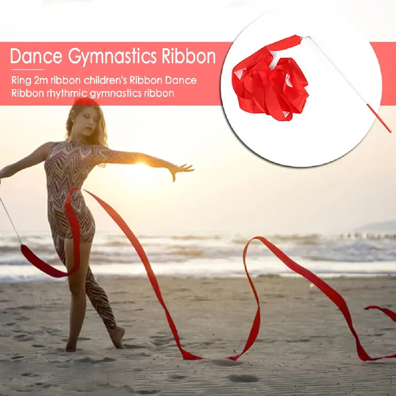 Ribbon stick 2m pita senam ritmik dengan Tongkat twirling Tongkat Tari Sutra Pita Balet Senam Ritmik 8