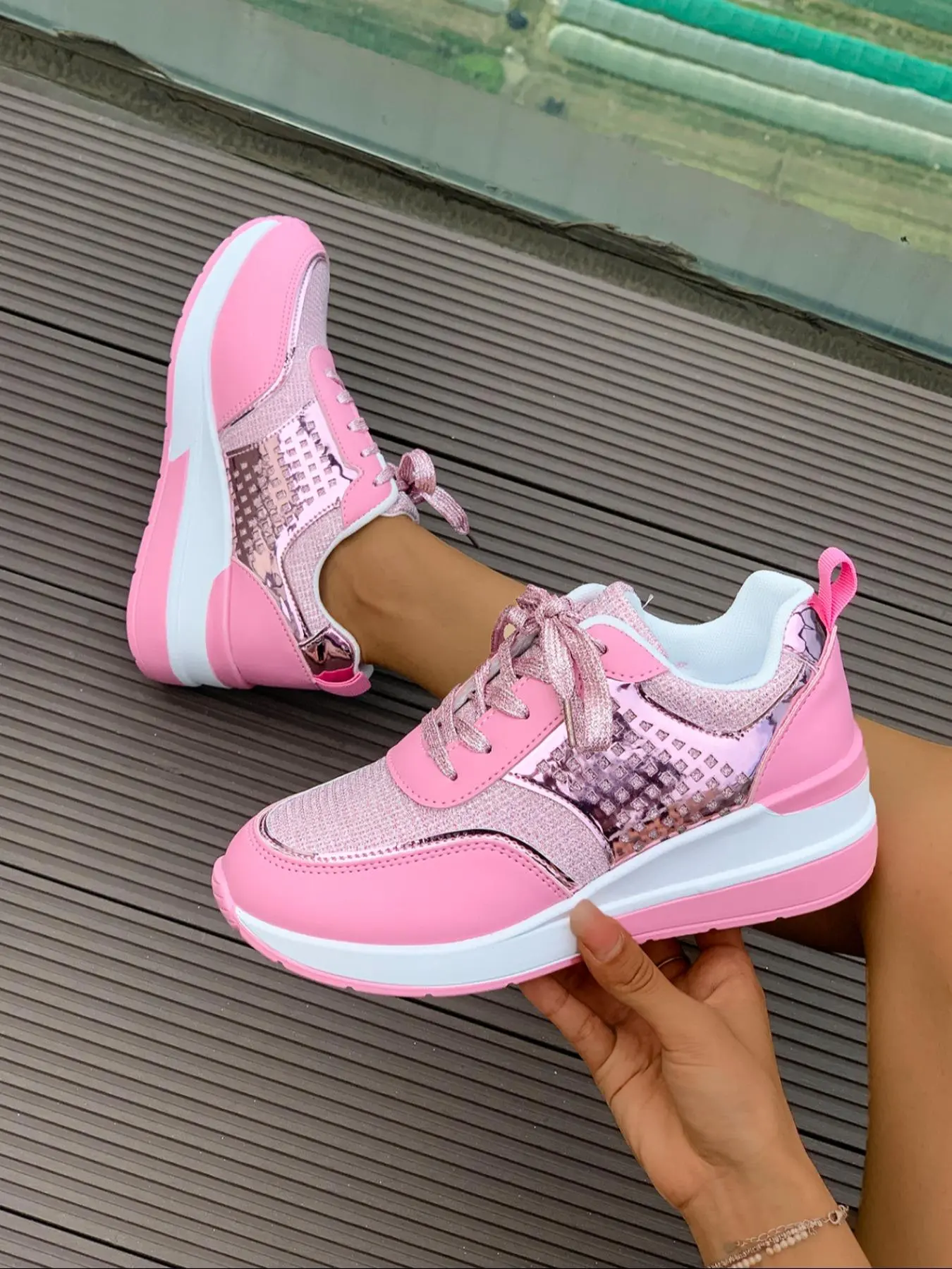 Women's Fashionable Colorblock Lace Up Training Shoes, Casual Comfortable Breathable Sports Running Shoes, Female All-match Round Toe Chunky Sneakers for Daily Wear