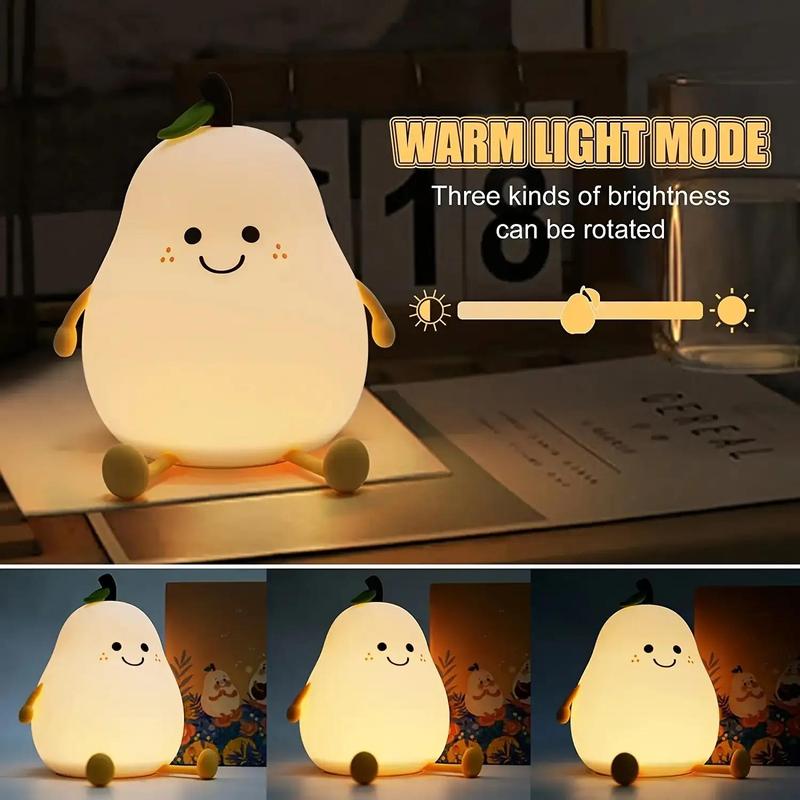 Cartoon Pear Shaped Night Light for Birthday Gifts, USB Rechargeable Color Changing Night Light, Ambient LED Lights for Bedroom Nursery Bedside Home Living Room Decor, Cute Bedroom Decor 8