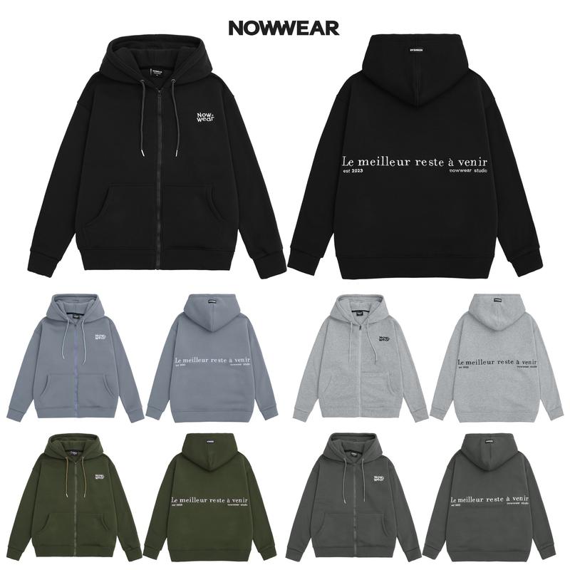 Áo khoác dây kéo thêu Hoodie Zip Nowwear, chất Nỉ Bông dày dặn form rộng oversize , bo vải , rộng mũ 2 lớp Menswear Nam Dài Tay Tay Dài Kem