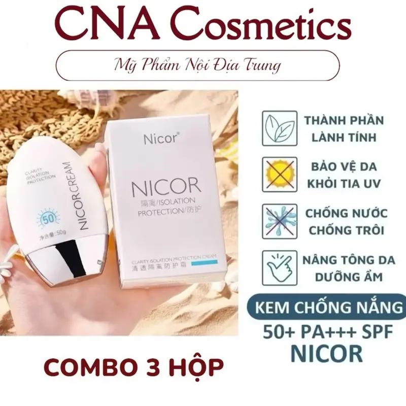 COMBO 3HỘP Kem Chống Nắng NicorCream Bảo Vệ Làn Da Dưỡng Trắng Cấp Ẩm