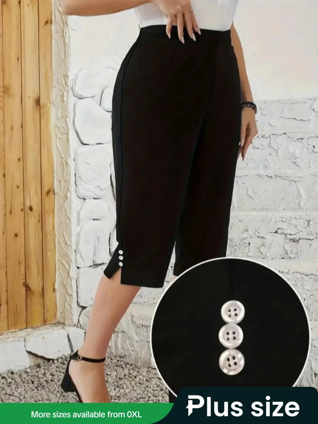 【Plus Size】 Solid Button Decor Capri Pants, Casual Comfy Elastic Waist Capri Trousers for Daily Wear, Women's Bottoms for Summer