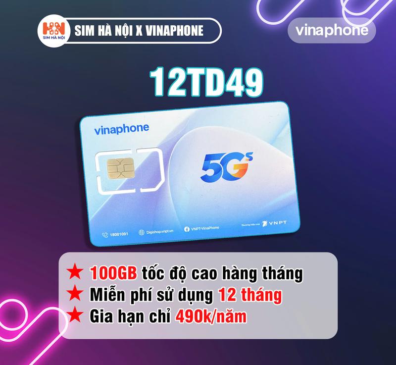  Vinaphone Sim 5G 12TD49 - 100GB Tháng Miễn Phí Sử Dụng 12 Tháng Gia Hạn Chỉ 490K - Tốc Độ Cao Toàn Quốc 