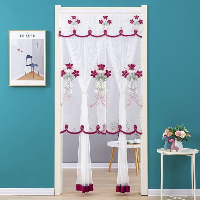 Rèm Tắm Thiết Kế Hoa Huệ Rèm Cửa Đầy Đủ Ren Thêu Rèm Gạc Folio Rèm Lưới Velcro Tự Dính Chống Muỗi Im Lặng Không Thủng Thích Hợp Cho Vách Ngăn Vải Phòng Ngủ Rèm Cửa Gạc Thoáng Khí