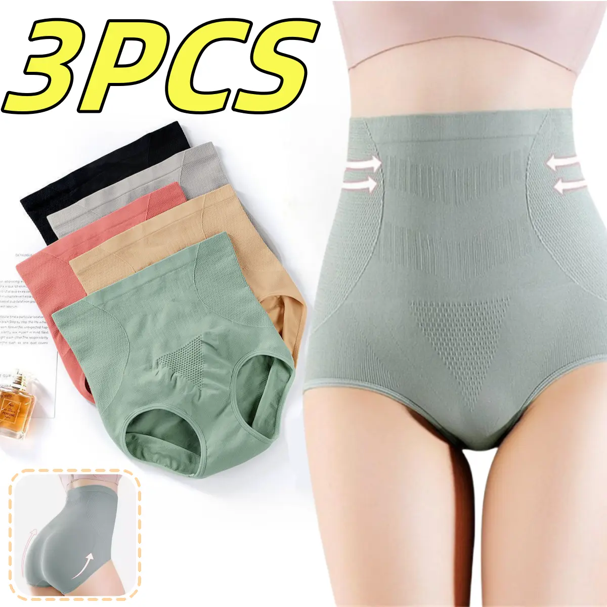 1/3pcs Seamless Cotton Panty For Women High Waist Breathable Underpanty Plus Size Soft Fit Underwear