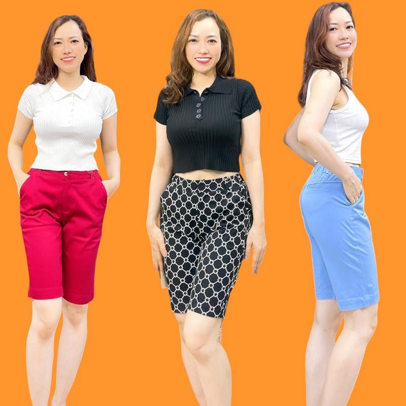 Quần lửng nữ, quần ngang gối, quần nữ kaki co giãn lưng thun đẹp, có kéo khóa, nút gài, chất kaki cao cấp co giãn, phù hợp đi chơi, thể dục, mặc nhóm, mặc ở nhà, đi dạo, quần đẹp giá sỉ, hình shop tự chụp, màu đơn sắc và họa tiết Hồng