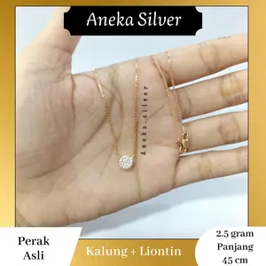 Kalung Itali Santa + Liontin Bulat Cor Mata Full, Perak 925