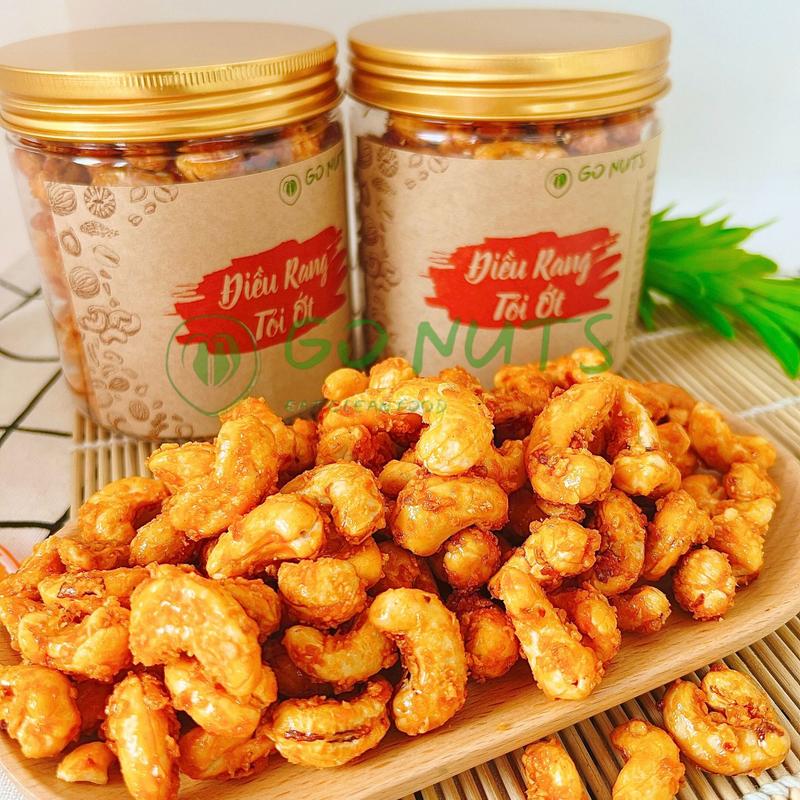 Hạt điều rang tỏi ớt GO NUTS vị cay mặn đậm đà hạt to đều thơm béo hộp 250g, hạt mix ngũ cốc dinh dưỡng
