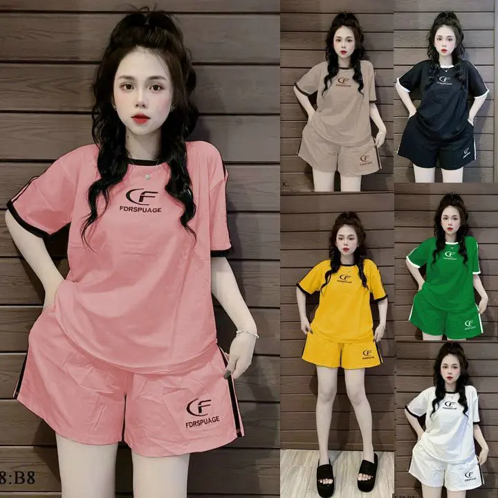 Set đồ bộ thời trang nữ phom rộng mặc ở nhà hay đi chơi, đơn giản, Logo CF thêu, Thun 100% cotton,