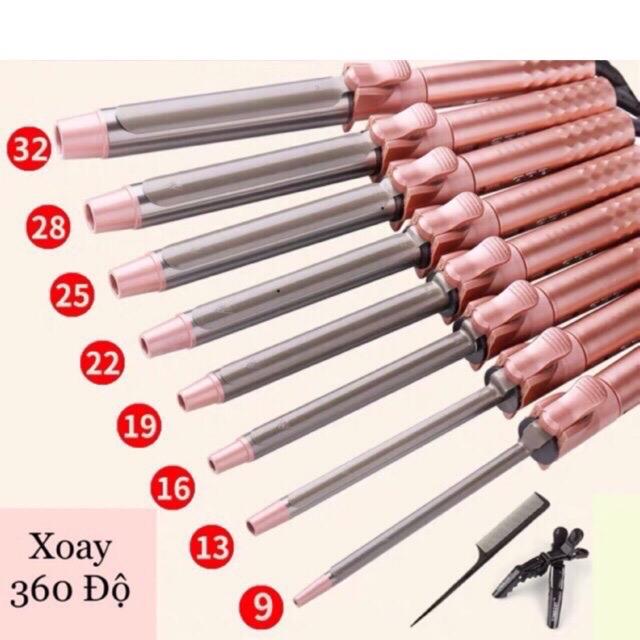 MÁY UỐN TÓC XOĂN XOAY TRỤC 360 MÀU HỒNG TẶNG KÈM 1 LƯỢC 2 KẸP