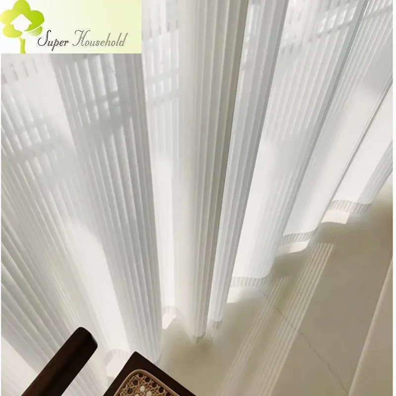 Soft Pita Velcro, Bidai Menegak Baharu, Langsir Tulle, Untuk Ruang Tamu dan Bilik Tidur, Tingkap Tipis Berjalur, Rawatan, Balkoni, Langsir Benang Sifon, Boleh Disesuaikan lembut bilik tidur