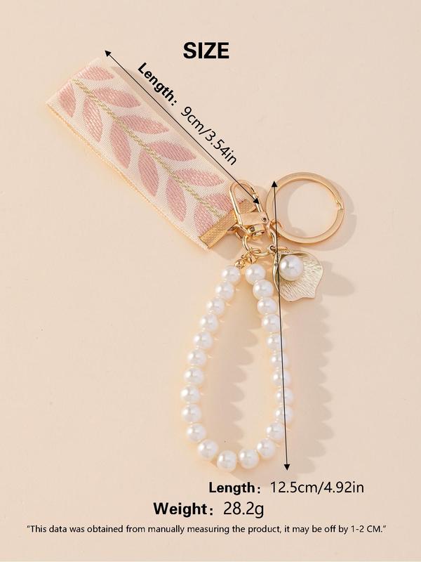 Faux Pearl Decorated Leaf Design Keychain, Elegant Keychain for Women & Girls, Fashion Accessories for Daily Use, Trendy All-match & Exquisite Keychain for Birthday Gift, Gifts for Her 1
