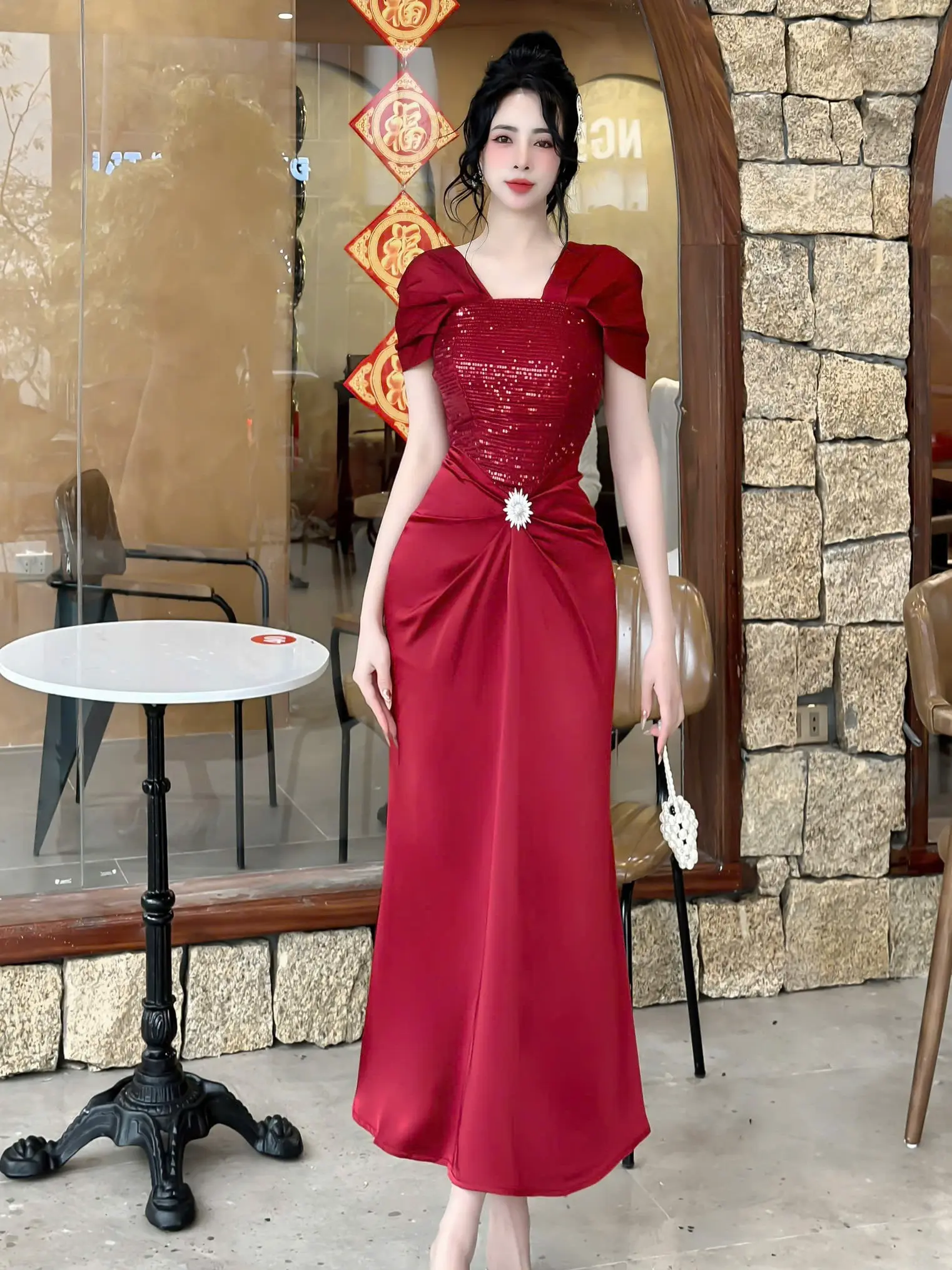 Zámi FS C87 | Váy Lụa Phối Kim Sa Sang Trọng Cho Nữ | Women Dress Thời Trang Mới