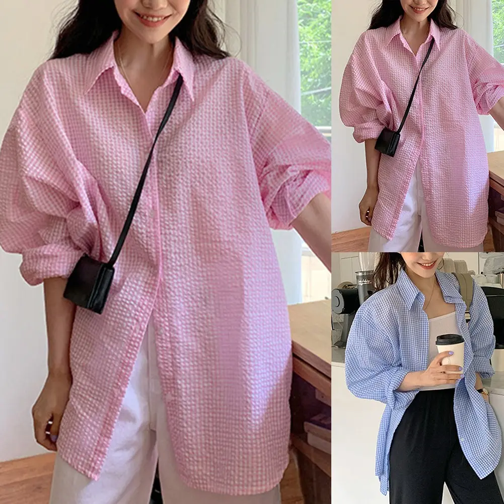 Áo Sơ Mi Nữ Dài Tay, Họa Tiết Kẻ Sọc, Dáng Rộng Vừa Vặn, Chống Nắng, Dài Midi, [DLTK]