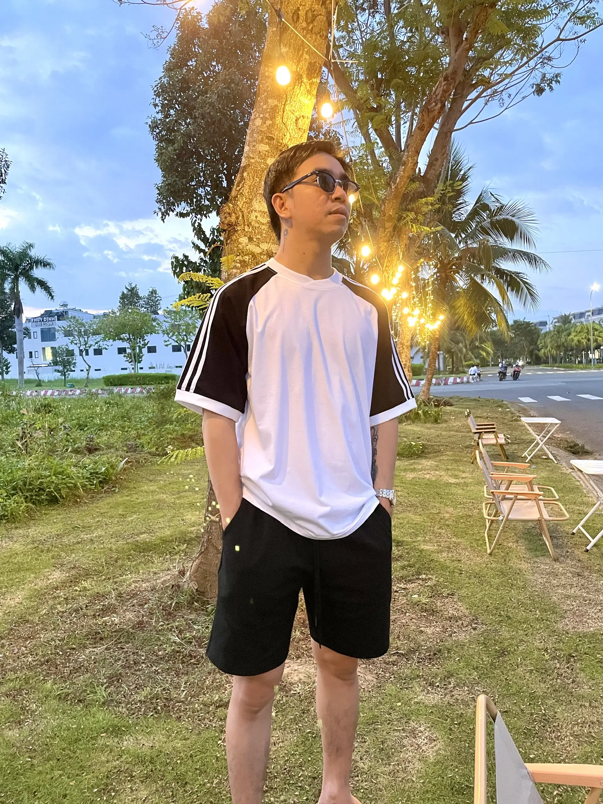 Bộ quần áo thun cotton cao cấp - áo thun 3 sọc và quần short phong cách thể thao, năng động