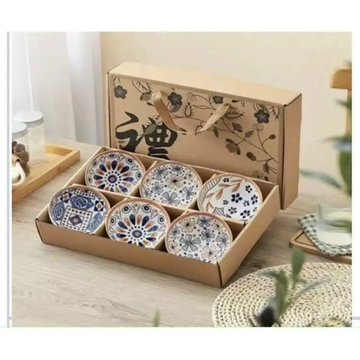Bát ăn cơm 6 món kèm đũa mạ vàng và hộp đựng,  Bộ chén dĩa, Chén sứ, Bộ 6 bát ăn cơm viền vàng cao cấp 8