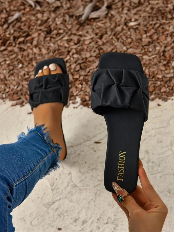 Women's Fashionable Solid Color Flat Sandals, Casual Comfortable Slide Sandals for Daily Wear, Lightweight Breathable Shoes for Women & Girls, Summer 1