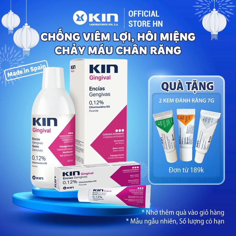 Combo nước súc miệng và kem đánh răng cho Kin Gingival cho viêm lợi, hôi miệng, loét miệng 250ml/75ml