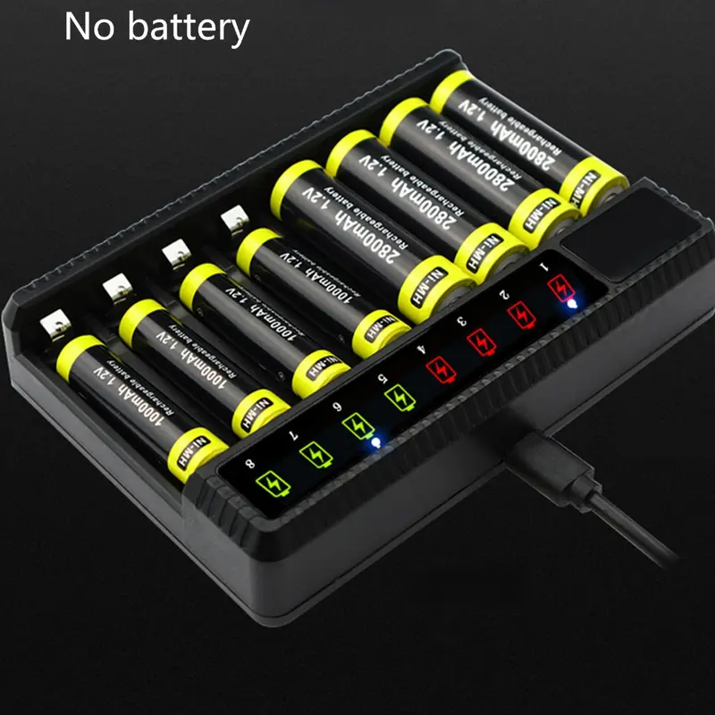 Bộ Sạc Pin AA AAA 8 Bay, LCD, USB C, Sạc Tốc Độ Cao, Khe Cắm Độc Lập Cho Pin Sạc NiMH NiCD 8