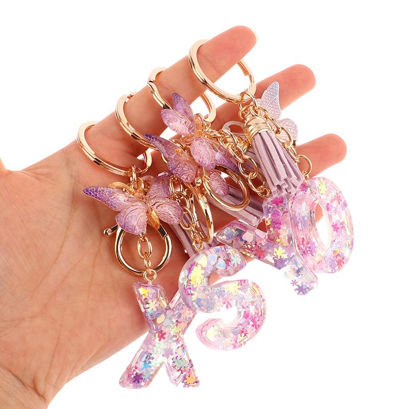 Product Introduction of A-Z Dreamy Sequin Letters Keychain For Women Tassel Butterfly Pendant Keyring  Bags  Car Key Chain 13