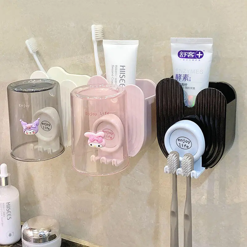 Cốc Đánh Răng, Thiết Kế Hoạt Hình Sanrio, Treo Dễ Thương, Giá Treo Tường Không Đục Lỗ, Thích Hợp Cho Gia Đình, Ký Túc Xá Sinh Viên, Cặp Đôi, Lưu Trữ Đựng Bàn Chải Nhà Tắm