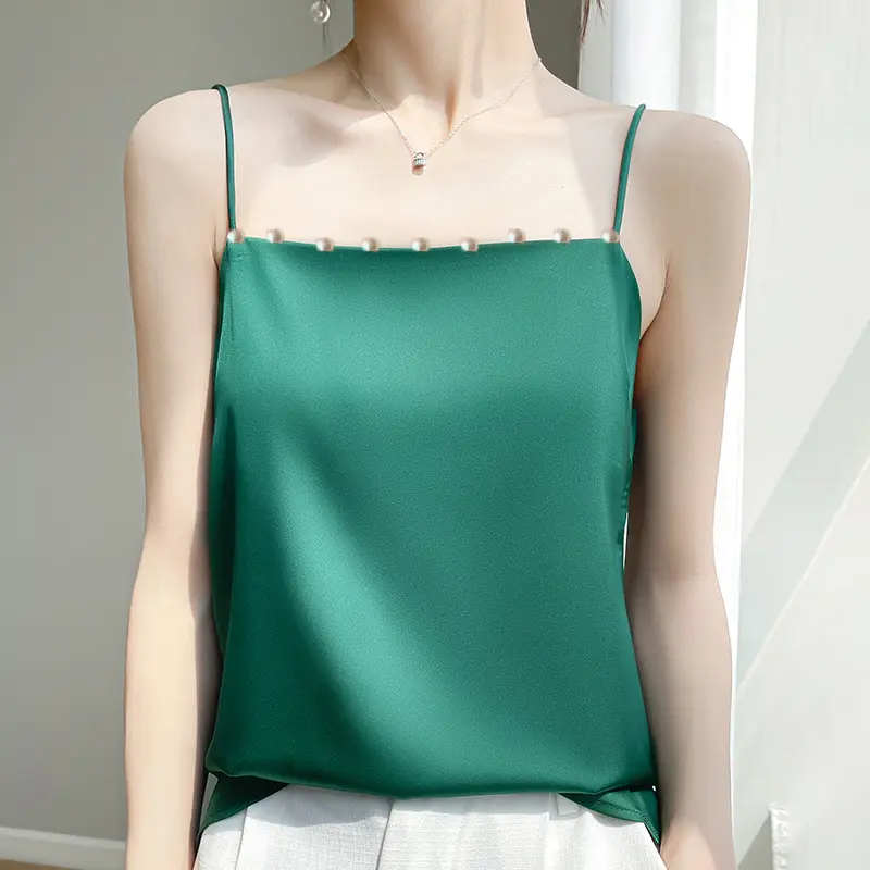 Áo 2 dây lụa cổ bằng đính ngọc trai duyên dáng - JK0003 kiểu nữ big size Top Women