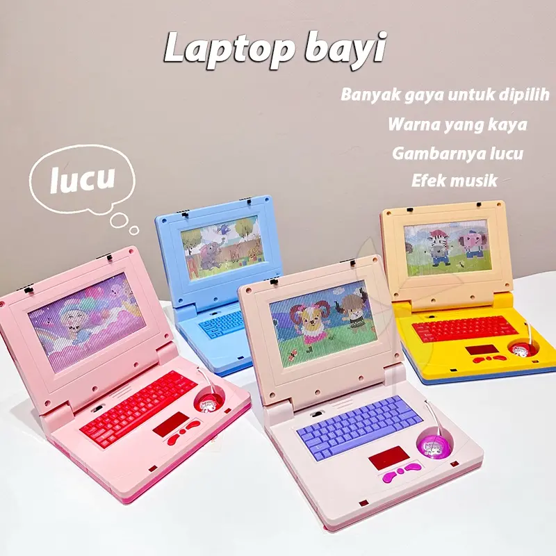 Mainan  Belajar edukasi laptop anak Alat bahasa Inggris Musik bantu belajar Learning Machine Notebook Laptop elektrik dan layar kartun bergerak Mini 2