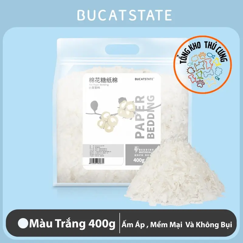 Giấy lót chuồng cho thú cưng nhỏ, làm ổ chuột hamster HÃNG BUCATSTATE bông giấy mềm mại không bụi, bảo vệ hệ hô hấp 400g 4