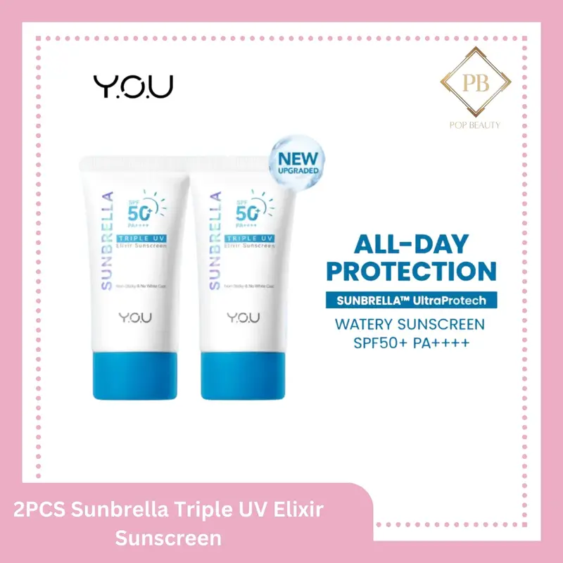 Bundle 2pcs Triple UV Elixir Sunscreen berjerawat facial mencerahkan niacinamide vitamin wajah melembutkan hyaluronic acid perawatan hydrating berminyak kering kosmetik 0