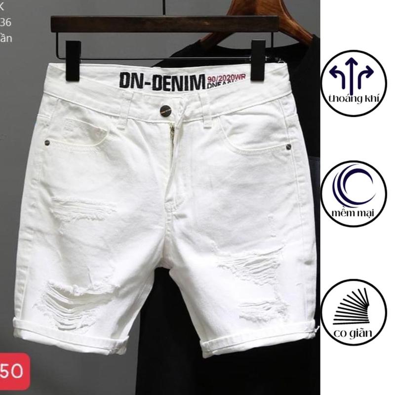 QS250 Quần short jeans nam màu trắng rách.Quần đùi bò nam bền rẻ đẹp,quần sọt jean nam,quần jean nam ngắn trắng rách