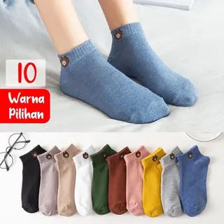 Kaos Kaki Wanita Pendek Ankle Semata Kaki Bear Beruang Lucu Satuan Mix Warna (5 & 10 Pasang) Murah Meriah Pergelangan kaki Motif Unisex