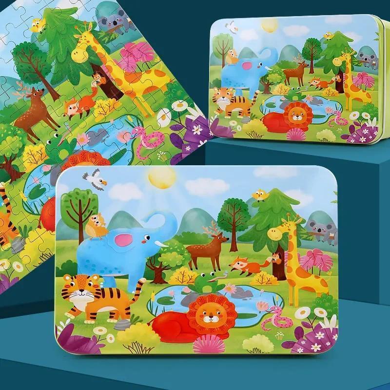 Product Introduction of 100 pieces of iron box wooden puzzle puzzle puzzle for children's puzzle. Building block toys for babies aged 2-3 to 4-5-6 to 7 13