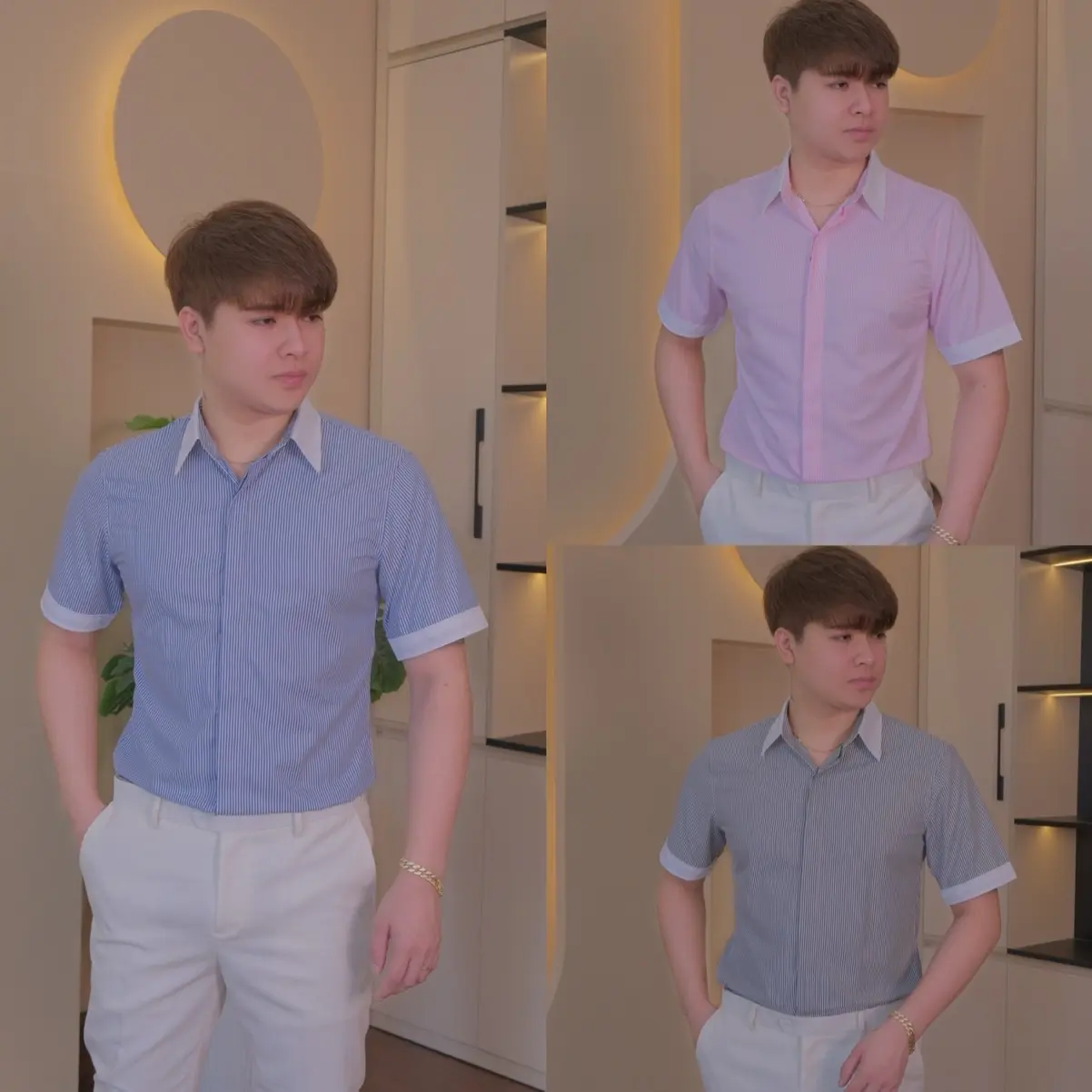 Áo Sơ Mi Nam Cọc Tay Kẻ Sọc Cổ Trắng Thiết Kế Gấp Hộp Lịch sự - Menswear Shirt