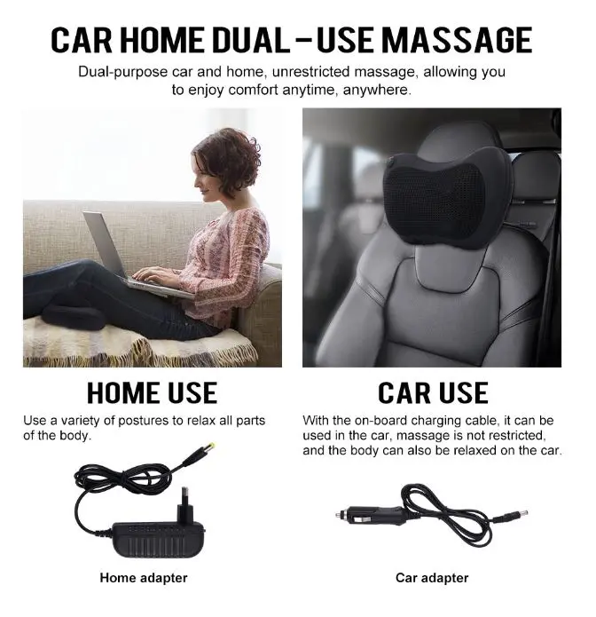 Bantal Pijat Elektrik Leher Kaki Tangan Pungung Betis Alat Bisa Untuk di Mobil / Massager Device for Head, Neck, Hand, Legs Shiatsu Massage Hitam Orang Tua Terapi 6