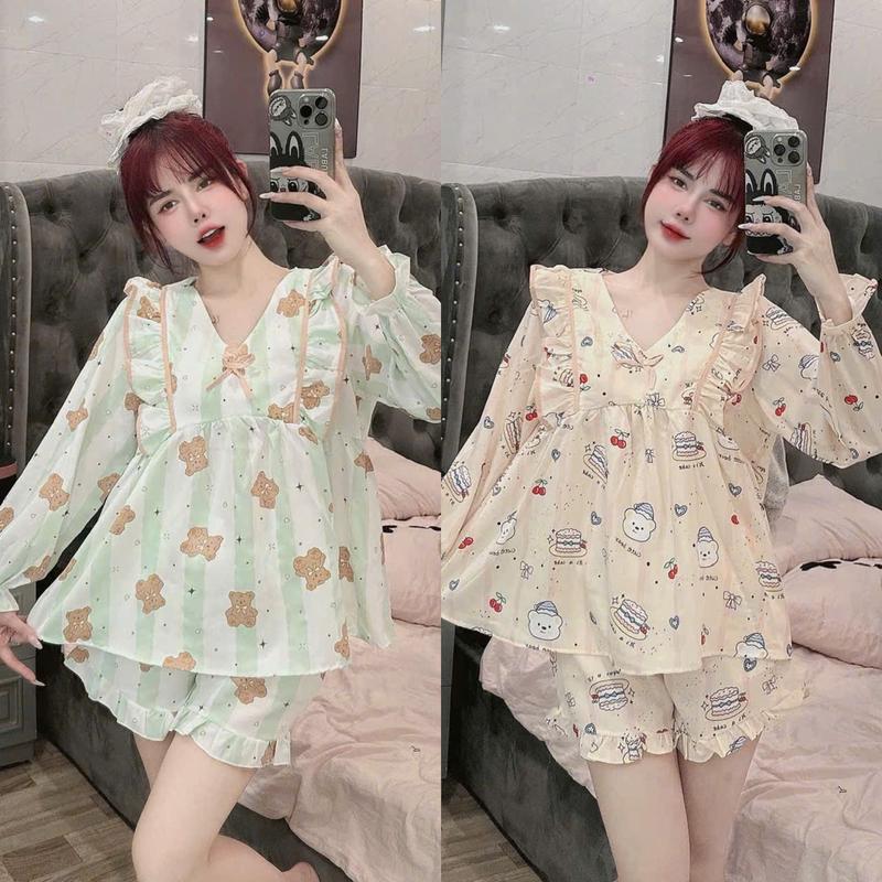 Đồ bộ đùi thiết kế mới dể thương đồ bộ lụa mango mềm mịn đồ bộ nữ mặc nhà thoải mái pijama nữ size dưới 60kg pizama đùi lụa mango Women Quần Ngủ Quần Ngủ Quần Ngủ Áo Ngủ