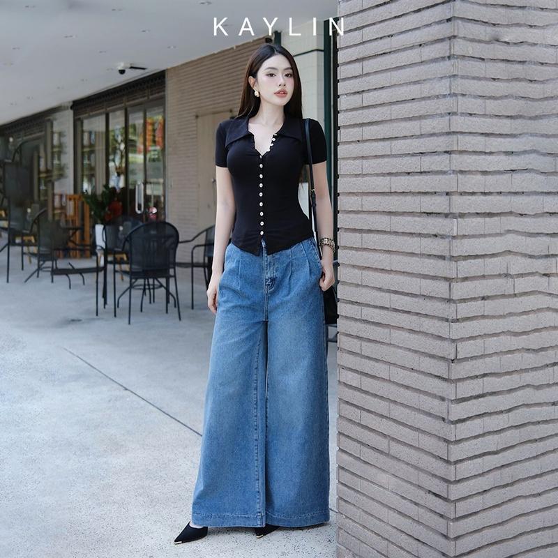 Áo thun KAYLIN cổ sơ mi phối nút chất vải thun cotton co giản phong cách thanh lịch - N2314 Nữ Women Top Cổ Tròn 5