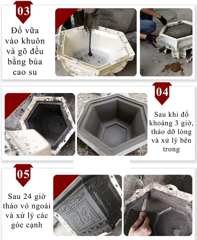 Khuôn đúc chậu cảnh lục giác 50 và chân đôn 8
