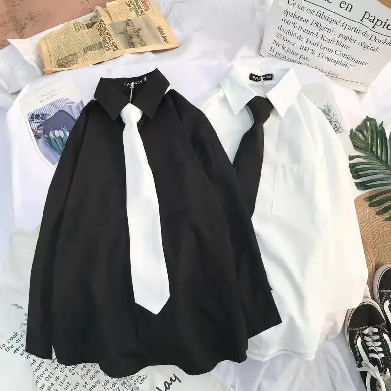 Áo Sơ Mi Trắng, Hàng Mới Về, Dành Cho Nam Và Nữ, Phong Cách Preppy Sinh Viên, Dài Tay, Chất Liệu Lông Cừu, Dáng Rộng Vừa Vặn, Thích Hợp Cho Mùa Thu Và Mùa Đông, Mặc Trong, Phong Cách BF, Menswear, Cổ Tròn