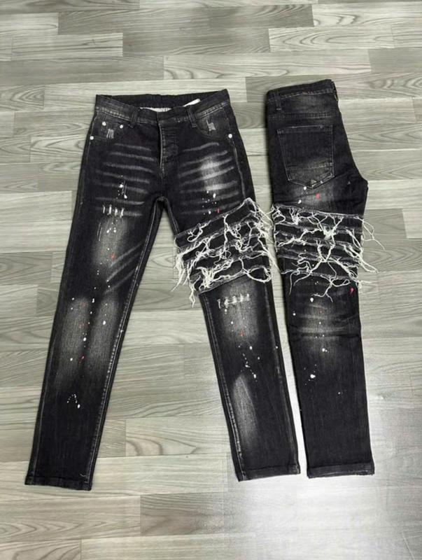  Quần jean đê quyy khuyếtt tậtt vẩy sơn  phối 4 viền rách tua phong cách  boy phố hottrend 