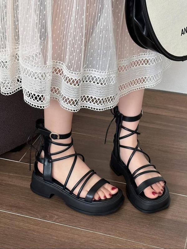 Women's Fashionable Solid Color Side Zipper Sandals, Casual Versatile Platform Sandals for Summer, Lightweight Breathable Comfortable Shoes for Daily Wear, Girl 8