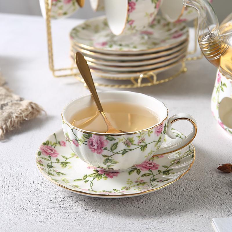Product Introduction of Flower Pattern Coffee Cup & Saucer, 1 Set Ceramic Coffee Cup & Saucer, Breakfast, Tea Party, Afternoon Tea, Home, Garden, Summer & Winter Drinks 0