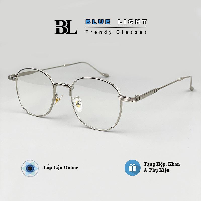 Gọng Kính Cận, Kính Giả Cận Nam Nữ, Mắt Vuông Oval, Gọng Kim Loại Bạc, Đen, Vàng Hàn Quốc - BLUE LIGHT
