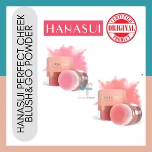 HANASUI Perfect Cheek Blush And Go Powder - Pilihan Warna Pink & Peach Tahan Lama Aplikator Praktis Tampil Cantik Mudah