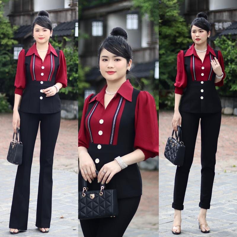800 Sét Thiết Kế Gồm Áo Cổ Sơ Mi  Viền Đá  Phối Cùng Quần Form ống Ôm ( Hoặc Bas)  Lưng Dây kéo Bi Store
