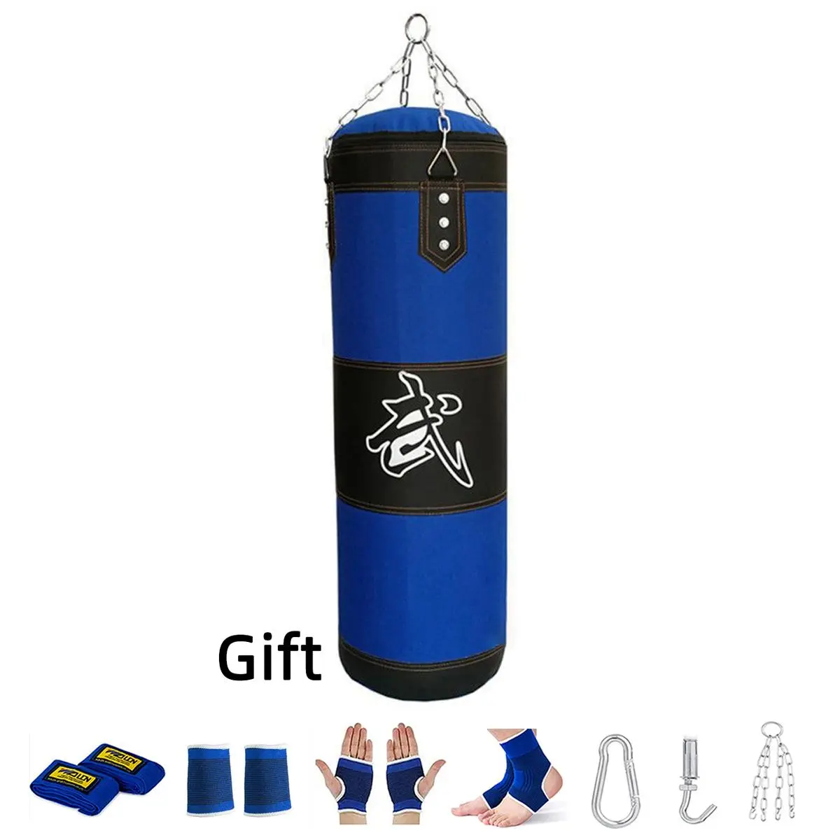 Taekwondo Hanging Boxing Bag, 1 Set Martial Arts Fighting Training Oxford Cloth Hollow Sandbag, Including Sandbag & Hooks & Stainless Steel Chains & Ankle Pad & Palm Pad & Wrist Guard Band, Arnis Stick