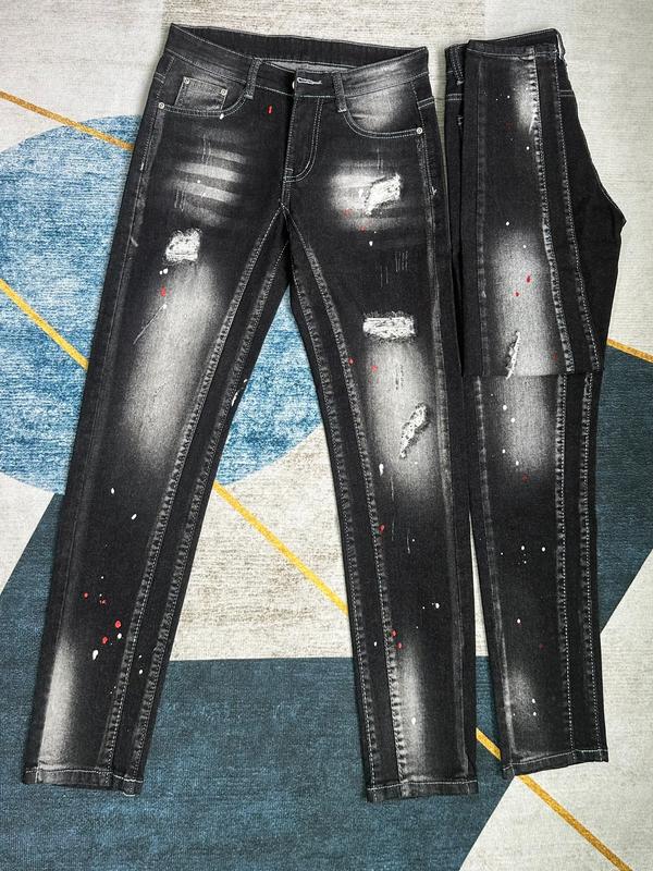 QUẦN JEANS NAM DÀI CO GIÃN RÁCH TẠO KIỂU 2 BÊN , PHẨY SƠN TRẮNG ĐỎ ĐẸP, WASH LOANG MÀU ĐI VIỀN SẮC NÉT MẪU MỚI CHUẨN FORM TÔN DÁNG Menswear Denim Pants Có Túi Baggy
