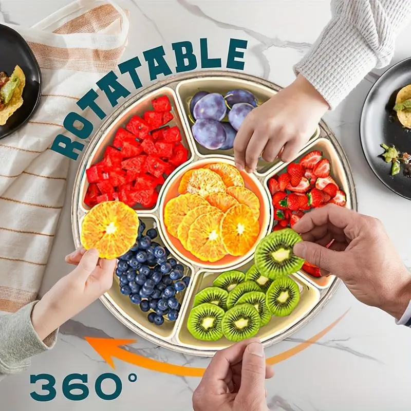Rotating Food Storage Box, 1 Count Multi-grid Fruit & Vegetable Storage Container with Lid, Snack Box, Food Preserving Container for Home Kitchen, Utensils 2