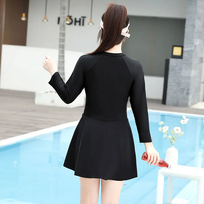 Áo Tắm Nữ, Một Mảnh, Mùa Hè, Tay Áo Dài, Chống Nắng, Ngoại Cỡ, Phong Cách Váy, Che Phủ Khuyết Điểm, Bảo Thủ, Bó Sát, Đồ Bơi, 2024 Hàng Mới Về 4