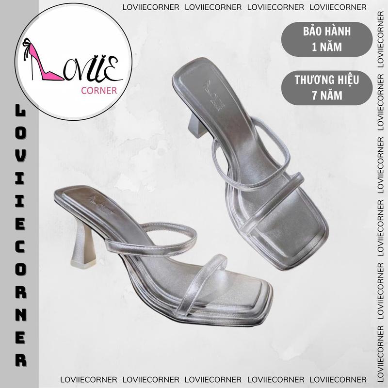 LOVIIECORNER - GUỐC NỮ HAI QUAI MẢNH VIỀN CHỈ THỜI TRANG MŨI VUÔNG CAO GÓT TRỤ LOE DÂY NGANG MẢNH CAO 7 PHÂN - DD230682 GiàY Shoes DéP Sandal